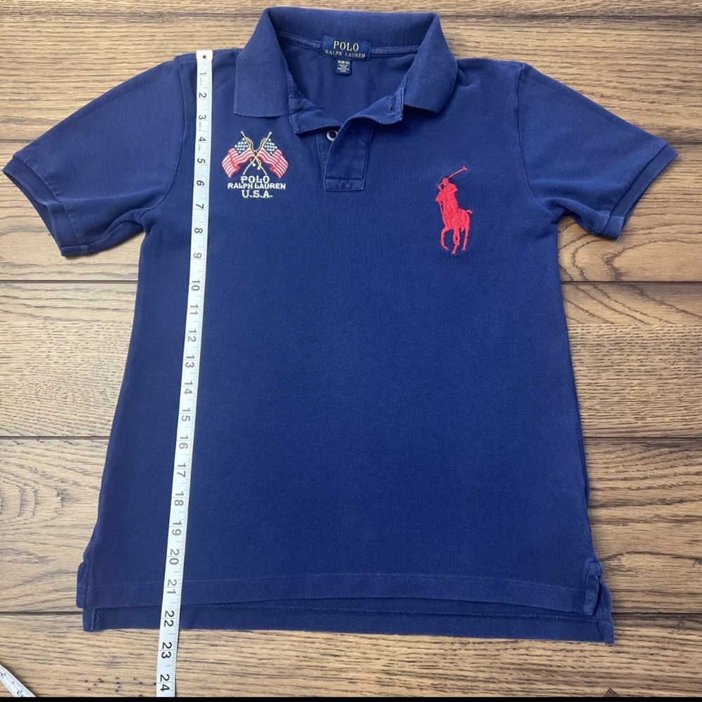 Polo Ralph Lauren Short Sleeve Big Pony USA Navy Blue Shirt Boys Medium (10-12)